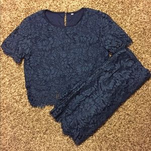 Navy lace crop top & skirt set
